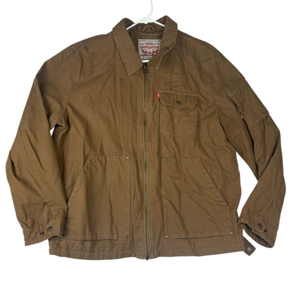 Levi's Men's xl extra large Tan Military Jacket zip up lightweight khaki denim - Picture 1 of 11